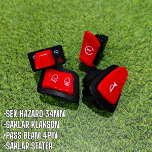 Paket Saklar Honda 4Pcs Saklar Sen Hazard 34mm Klakson Stater Dan Pass Beam 4Pin Bisa Untuk Vario KZR Beat Fi Stater Kasar Spacy Fi Revo Scoopy Fi