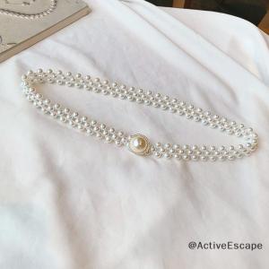ActiveEscape Large Pearl Waist Chain Womens Elastic Belt with Diamond Decoration All-match Skirt Fashion Casual Luxury Design Girdle Gothic