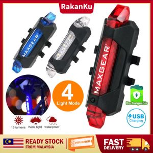 RakanKu Malaysia MAXGEAR Waterproof Ultra Bright Bicycle LED Light Safety Bike Rear Tail Light USB Rechargeable Bicycle Taillight 4 Light Modes for Road Mountain Bike
