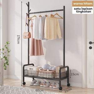 LG Rak Gantungan Baju Besi Stand Hanger Gantungan Baju Celanan Stand Hanger Pakaian Dengan 4 Roda