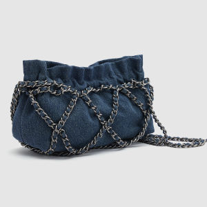 URBAN REVIVO Womens Fashion  Chain Ruched Shoulder Bag Crossbody Casual Bag With Chain Black Medium