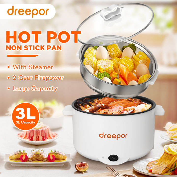 Dreepor 3L Mini Rice Small Multi-Function Electric Cooker With Steaming Tray Non Stick Pot