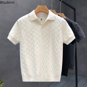 Polo Style Sweaters for Men Summer New Slim Fit Short Sleeve Business Casual T-shirts Male Solid Turn Down Collar Knitwear Tops2026