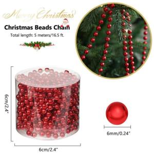 16.4ft/5mm Christmas Tree Beaded Garland Plastic Garland Beads For Christmas Tree Holiday Wedding DIY Ornaments
