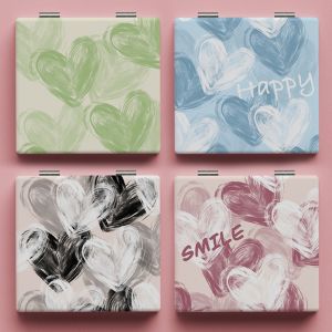 MOLISAN ภาพวาดแอบสแตรกต์สีน้ำมันลวดลายสไตล์ กระจกแต่งหน้าพับได้ กระจกเครื่องสำอาง แบบสองด้าน กระจกพกพาได้ กระจกขยายขยาย มินิมินิ กระจกขนาดเล็กน่ารัก ของขวัญสำหรับเด็กผู้หญิง