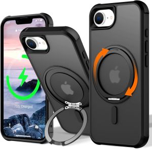 [Compatible With Magsafe] for iPhone 16e Case with 360° Rotatable Magnetic Ring Stand & Ring HolderSlim Translucent Hard Back Shockproof Case for iPhone 16e Phone Case 6.1 inch 2025