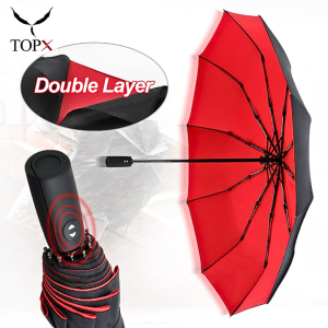 COD TOPX Payung Lipat Buka Tutup Otomatis Bahan Kain Teflon 10 Rangka Double Layer Windproof 105cm - T1212