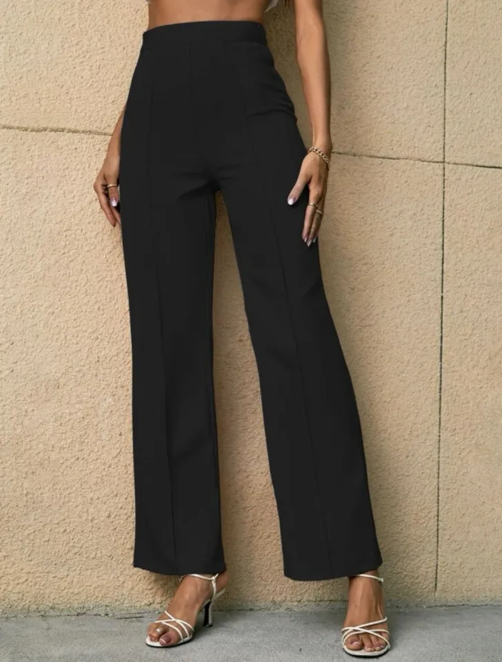 DressQueen----High Waist Seam Detail Wide Leg Pants