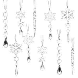 10pcs/Set Clear Acrylic Snowflake Ornaments / Crystal Snowflake Icicle Christmas Tree Pendants / Winter Wonderland Wedding Party Crystals Decorations