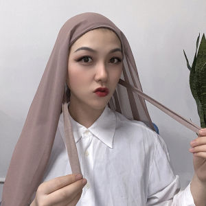 Jifang High Quality Plain Bubble Chiffon Instant Hijab Adjustable Cotton Inners Caps and Chiffon Shawl Patchwork Muslim Instant Hijabs WJ660