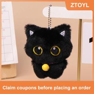 【ZTOYL】 1PC phim hoạt hình Kitten mềm nhồi Búp bê mặt dây chuyền dễ thương chuông màu đen mèo đồ chơi sang trọng Keychain xe vòng chìa khóa ba lô túi trang trí Kid Quà Tặng