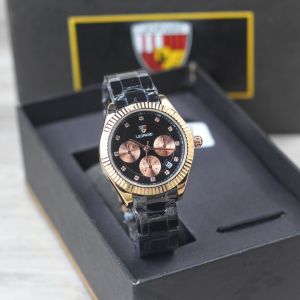 Jam tangan Wanita Leopard 6237 tali rantai keramik tanggal aktif chrono off bulat analog original