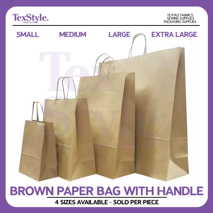TEXSTYLE (Sold Per Piece) Brown Kraft Paper Bag with Twist Handle Sizes  Available 105GSM