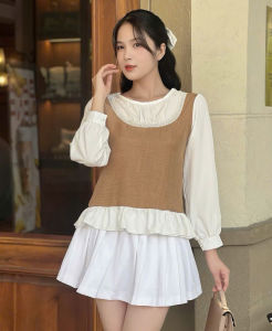 Áo sơ mi nữ phối bèo thân 2 lớp tay dài tiểu thư siêu xinh