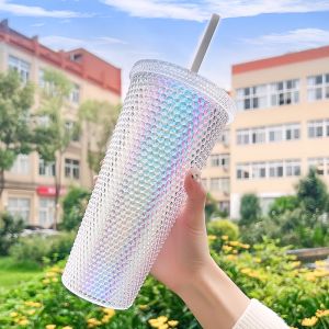 [Kèm Túi Nhựa Trong]Ly Kim Cương 2 Lớp Cách Nhiệt Cao Cấp Cốc Gai Sầu Riêng 710ml có kèm ống hút