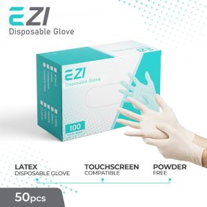 EZI Latex Disposable Powder Free Gloves White 50pcs per box (READY STOCK)