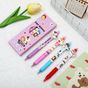PULPEN GEL MEKANIK 1 SET ISI 4 PCS DENGAN BONEKA 3D LUCU IMUT TINTA HITAM BISA DIHAPUS