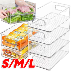 S/M/L Stackable Refrigerator Organizer Bins / Storage Box Save Vertical Space for Kitchen Cabinet / Rectangular with Handle for Kitchen Food Vegatables Fruits Storage Box