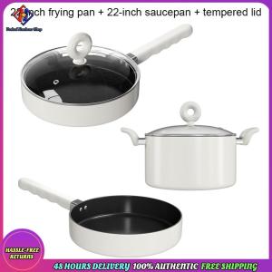 【Clearance sale processing】 Premium 22cm Nonstick Soup Pot with 2 Frying Pans Suitable for Gas Electric and Induction Stoves