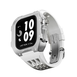 YALILAI Titanium Case with Fluororubber Strap for Apple Watch 45mm/44mm Luxury Richard RM Mod Kit for Apple Watch SE Series 9/8/7/6/5/4
