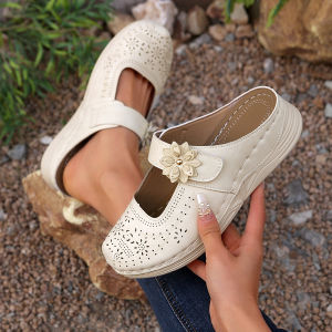 [Free Shipping] New Thick-Soled Wedge Mesh Summer Sandals Hollowed-Out Comfortable Breathable And Featuring A Mule-Style Design