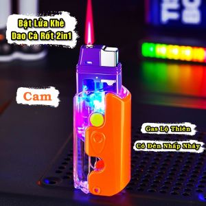 HCM Bật Lửa Khè Xài Gas Hình Dao Cà Rốt Vô Tri Có Đèn Led Nhấp Nháy (Chọn Màu)