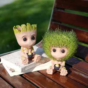 Groot Grass Head Doll Creative Desktop Potted Figure Small Green Plant with Grass on its Head Childrens Birthday Gift