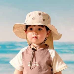 GOOTRADES Cartoon Embroidery Children Panama Cap Kawaii Neck Protection Baby Sun Hat Casual Fashion Broad Brim Bucket Hat Kids