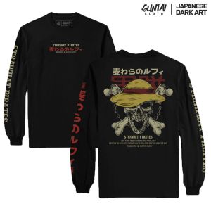 Longsleeve Kaos Distro Jepang Anime One PieceTshirt Pria Branded Japanese Art Guntai Cloth Strawhat