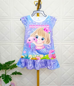 A41-60 รวมชุดเดรสเด็กหญิง เดรสมีแขนแต่งระบาย พิมพ์หน้าและหลัง สินค้าพร้อมส่ง