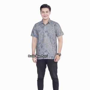 Batik Couple Pria Wanita Atasan Lengan Panjang Dan Pendek Warna Biru Abu Terpal