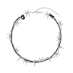 Elegant Silver Punk Rock Set Featuring Thorns Choker Necklace and Matching Bracelet Designs Daily Casual Wear