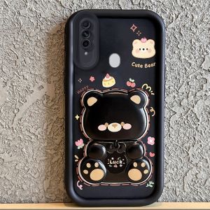 Case for OPPO A31 2020 phone casing Softcase Silicone shockproof Cover new design aesthetic Rotatable mirror Cute Bear with holder JTXXZJ01