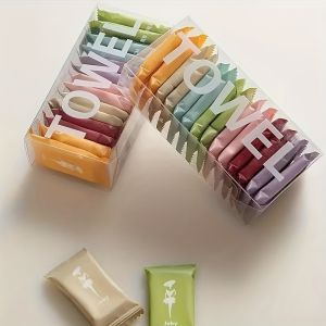 14pcs Disposable Towel Pack Assorted Colors Individually Wrapped Travel Size Soft Texture Convenient Storage