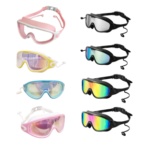 แว่นตาว่ายน้ำผู้ชายผู้หญิงที่มีที่อุดหูแว่นตาการดำน้ำตื้นเฟรมขนาดใหญ่แว่นตาว่ายน้ำกันรั่ว