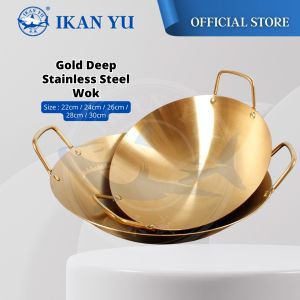 YU Online - Kuali Emas Tahan Karat Dua tangkai / Gold Double Handle Stainless Steel Wok / Kuali Besi Tahan Karat Kwali