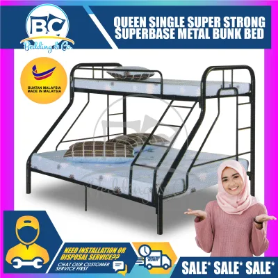 QUEEN SINGLE Super-Base Metal Bunk Bed / Double Decker Bed / Queen Metal Bed / Queen Bed / Couple Bed / Couple Bedframe / Adult Bedframe / Large Bed / Homestay Bed / Master Bedroom Bed / Katil Besi Kuat Pre Order 1 Week