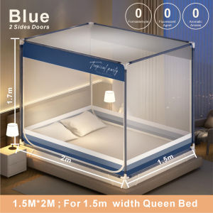 Family Size Squre Foldable Mosquito Net with Curtain Zipper Extra High Spacious Full Coverage Anti-Fall Design 2 Sides Doors Tent for King & Queen Size Bed