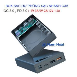 Box sạc dự phòng 5 cell pin 18650 hổ trợ sạc nhanh QC 3.0 PD 3.0 20W ( tháo lắp dể dàng bằng ốc vít )