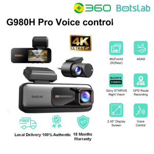 360 Botslab G980H Pro 4K Dash Cam Front and Rear 170° Ultra Wide Dashcam with ADAS Night Vision 24/7 Parking Mode Sony IMX415 Sensor WDR Free 64GB SD Card 5G/2.4G WiFi Built-in GPS Loop Recording Voice  control