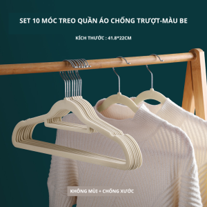 Set 10 móc treo quần áo cầu vai chống trượt chất liệu nhựa ABS+bọc nhung mịn móc thép không gỉ xoay 360 độ Akii Home MT24