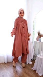 Setelan Kerut Setcel Rayon CRINKLE Set XL XXL Celana Long Tunik Busui