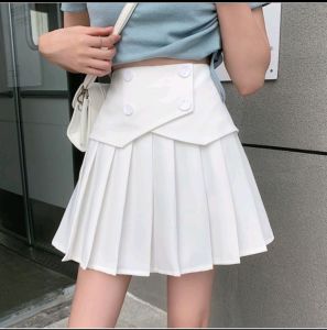 Chân váy tennis xếp ly ngắn lưng cao chữ A NỊT BỤNG 4 khuy đen trắng trẻ trung năng động vải dày