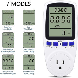 High-Precision 7-Mode Energy Monitor Socket Digital Watt/Volt/Amp/Frequency Power Analyzer with Data Hold