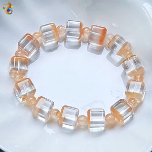 Graduation Grade Rare Peach Rabbit Hair Rutilated Quartz Cube Bracelet