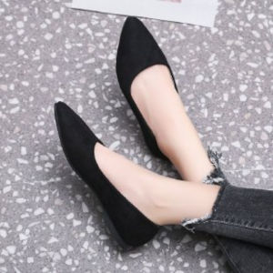 Womens 3cm low-heel pointed-toe flat rubber PU slip-on shoes
