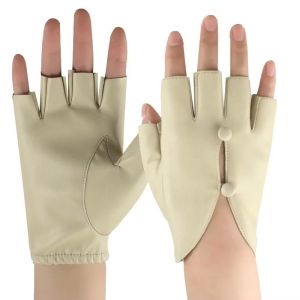 INNEED Thiết kế hở ngón tay Găng tay nửa ngón Thiết kế thời trang Da PU Găng tay đi xe đạp Thanh lịch Lỗ cài nút chống trượt Găng tay biểu diễn khiêu vũ Dành cho phụ nữ
