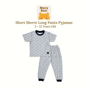 MERRYBEAR (3-12Years) Short Sleeve Long Pants Bear Cotton Sleepwear | Kids Pajamas Set Baju Tidur Lelaki Perempuan