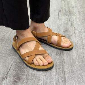 Dép Sandal Nam Da Bò Màu Nâu Dép Quai Hậu Nam Da Sáp Nâu