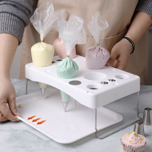 MMLUCK Stainless Steel Icing Bag Holder Multi Holes Foldable Cream Bag Storage Rack Stable Removable Decorating Tip Bags Shelf Kitchen